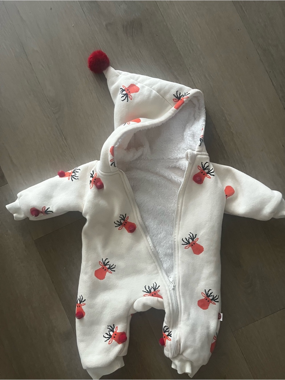 Cream Reindeer Hooded Baby One-Piece Romper